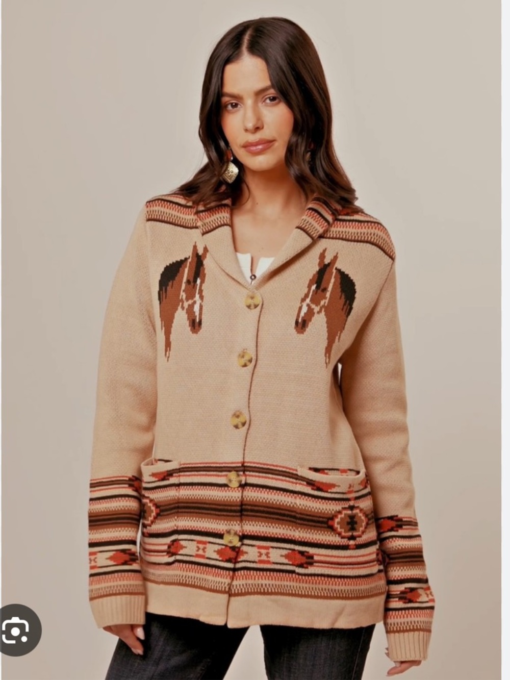 Buckle Cotton and Rye women’s horse motif print cardigan pony sweater jumper